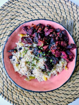 Limoen-kokosrijst met teriyaki-bietjes