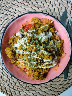 Geroosterde aardappelen met falafelcrumble